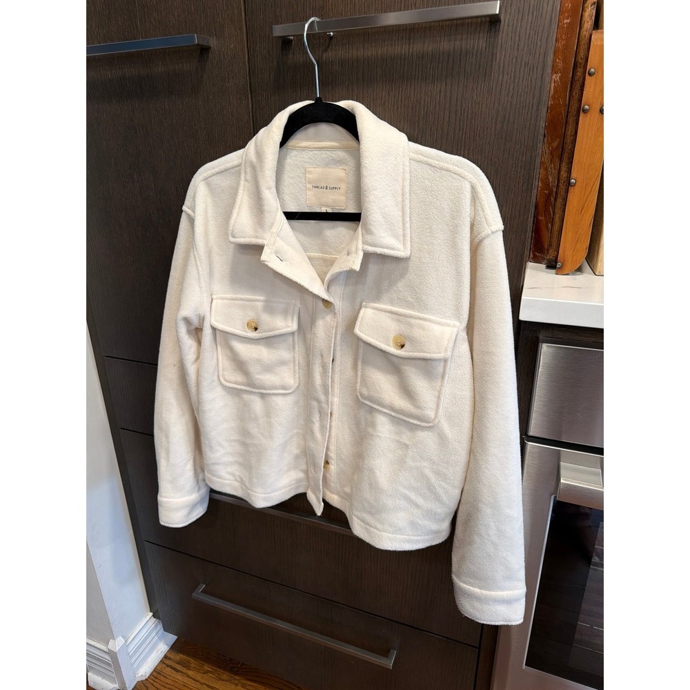 Thread & Supply fleece jacket or shacket ivory womens small